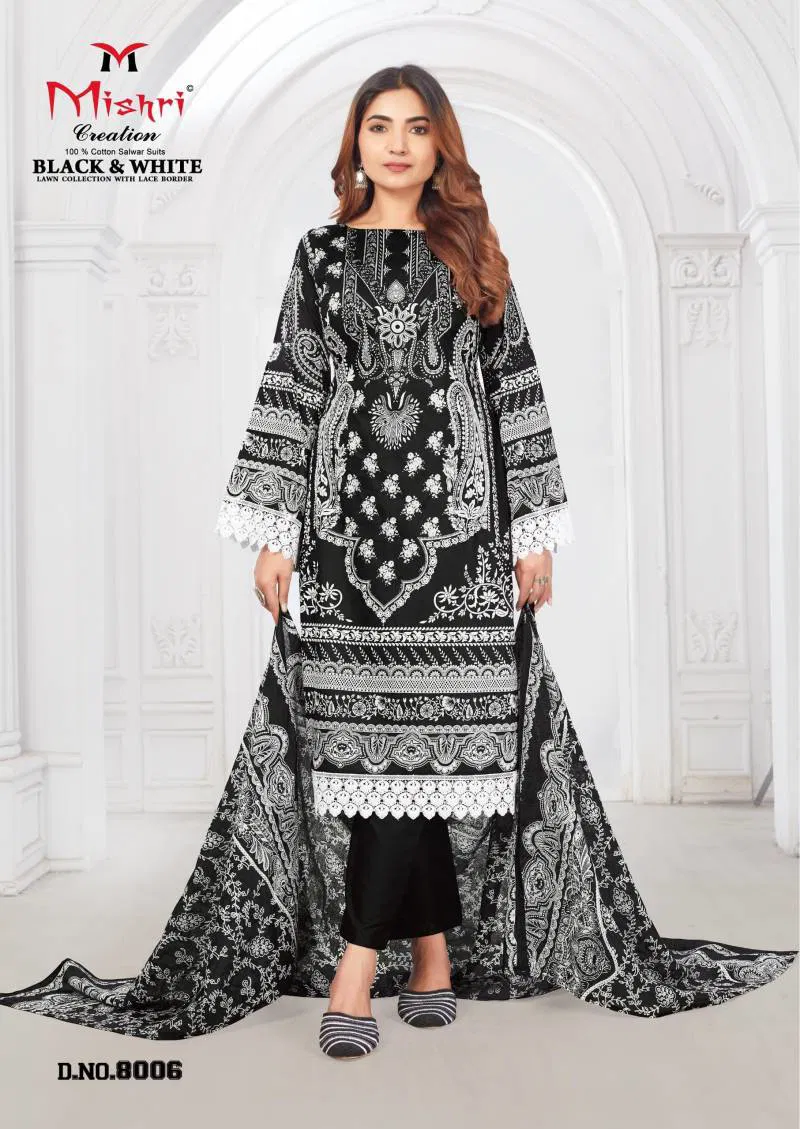 Black And White Vol 8 By Mishri Lawn Cotton Printed Dress Material Bulk Orders In India